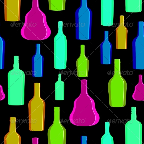 Silhouette Alcohol Bottle Seamless Pattern - Miscellaneous Vectors