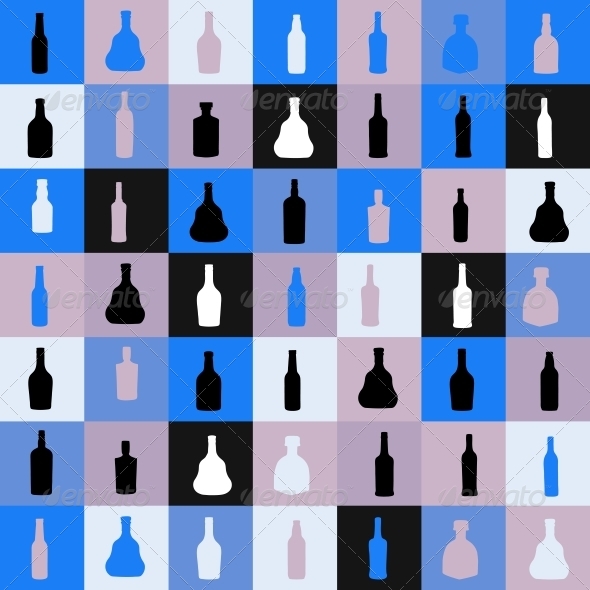 Seamless Pattern Silhouette Alcohol Bottle - Miscellaneous Vectors