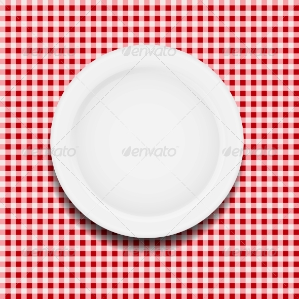 White Plate on a Checkered Tablecloth - Miscellaneous Vectors