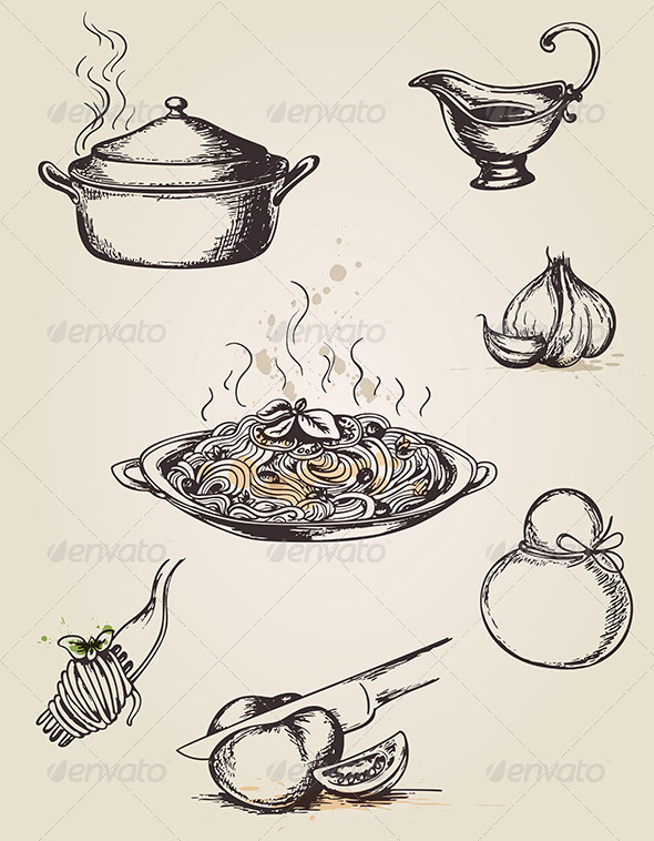 Vintage Hand Drawn Pasta - Food Objects