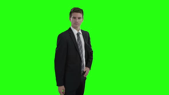 Businessman using futuristic digital screen alt