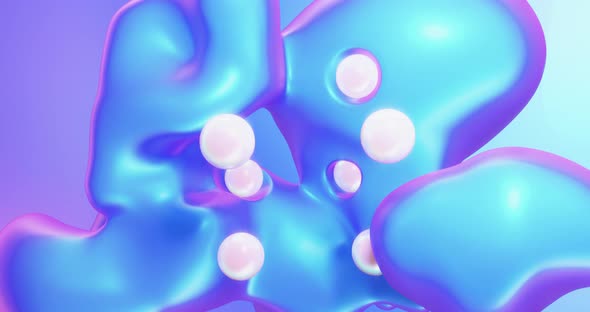 Abstract blue metallic liquid flowing with pearl bubbles background. 