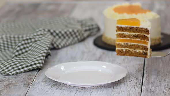 Piece of Delicious Carrot Cake with Orange Jelly