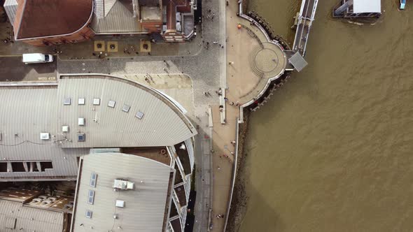 Drone View of the Pier on the River Thames in Central London