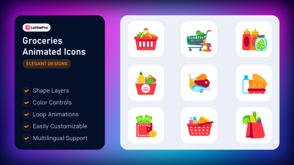 Groceries Animated Icons Elements template preview