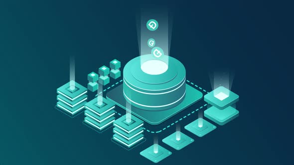 Dogecoin Abstract Blockchain digital virtual currency animation Mining Rig Process alt