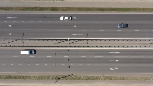Overhead View of Cars Moving in Both Directions on Multilane Highway