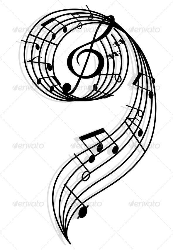 Musical Curly Elements with Clef and Notes - Miscellaneous Vectors