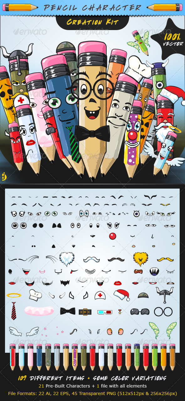 Pencil Character Creation Kit - Characters Vectors