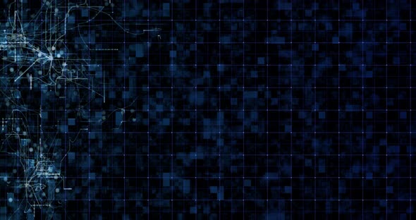 Futuristic technology background with grid pattern. 3D render animation. Seamless loop
