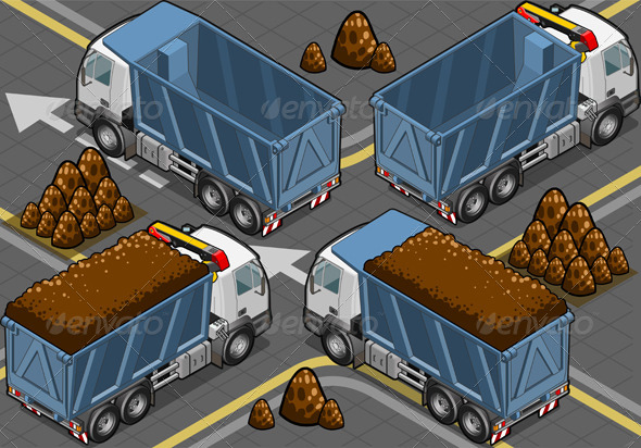Isometric Containers Trucks in Rear View - Objects Vectors