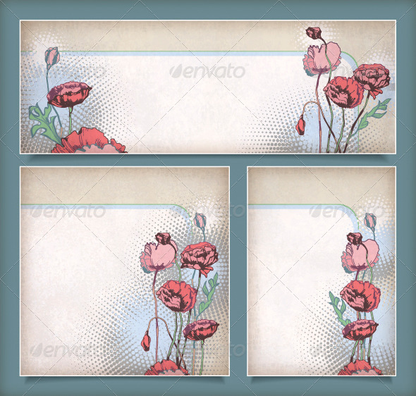 Set of Vintage Flower Banners - Flowers & Plants Nature