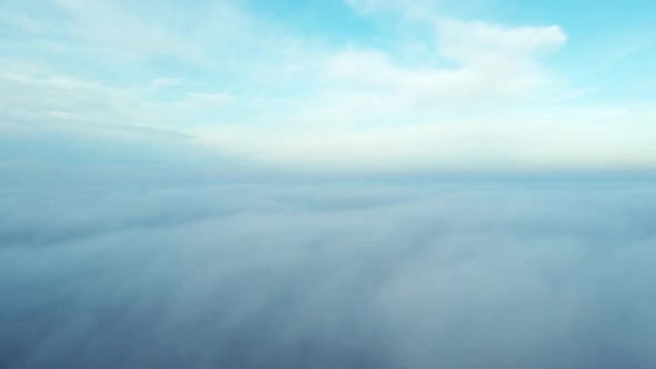 Aerial Drone View Flight Over Fog alt