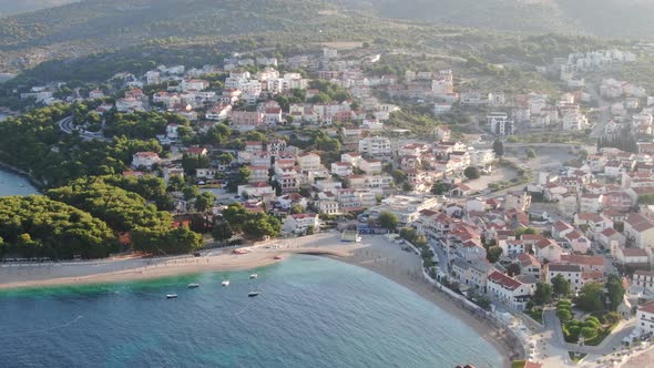 Aerial view of Primosten medieval old town by the Adriatic sea in Croatia alt
