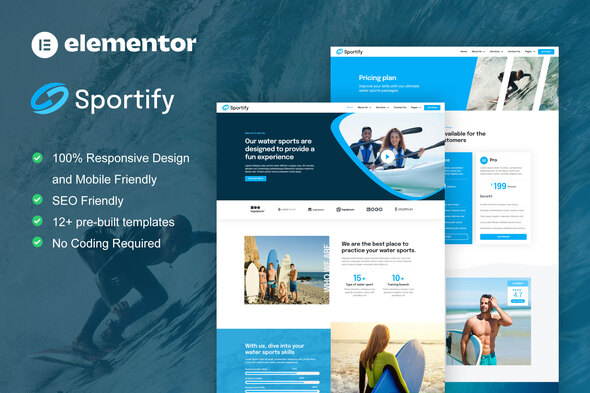 Sportify - Water Sports & Surfing Elementor Pro Template Kit