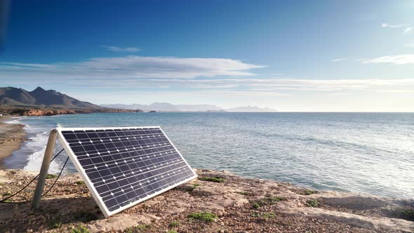 Solar Panel on Sea Coast.
