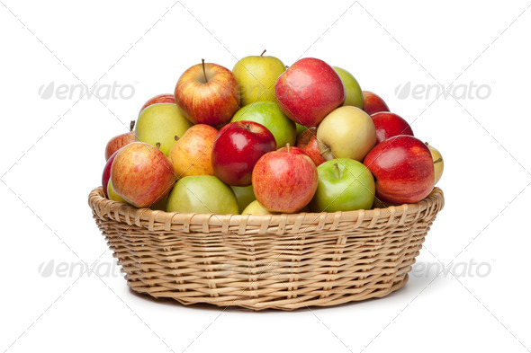 Basket with different types of apples - Stock Photo - Images