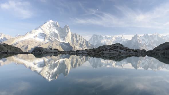 Colourful Sunset on Lac Blanc Lake in France Alps