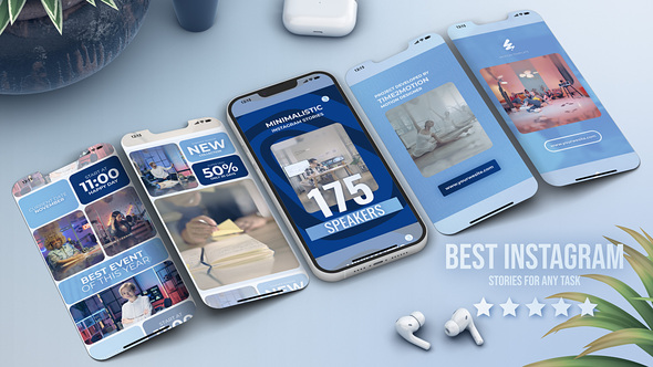 Vertical Corporate Instagram Stories Blue Product Promo template preview