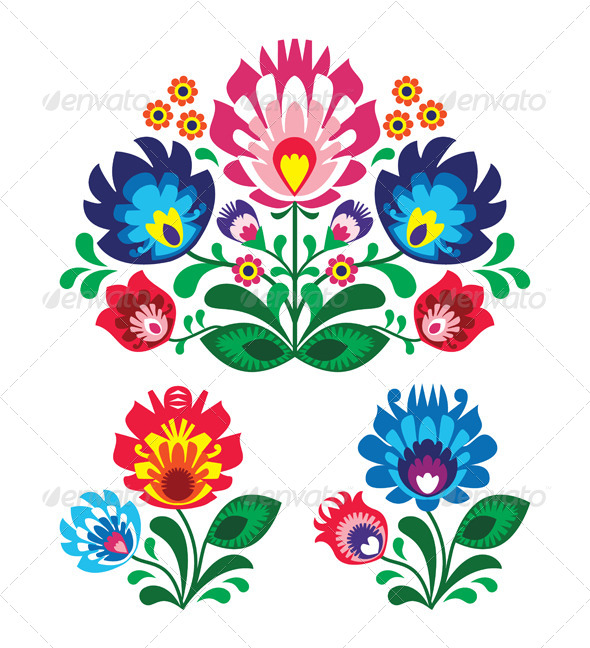 Polish Floral Folk Embroidery Pattern - Flourishes / Swirls Decorative