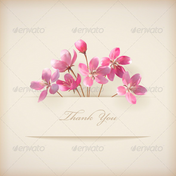 Thank You Card with Pink Flowers - Flowers & Plants Nature