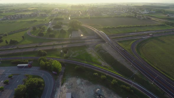 Drone flying over highway, controlling traffic movement and possible accidents alt