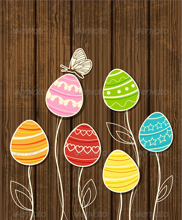Easter Background with Eggs and Butterfly - Miscellaneous Seasons/Holidays