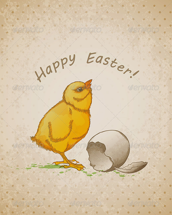 Easter Background with Chicken - Animals Characters