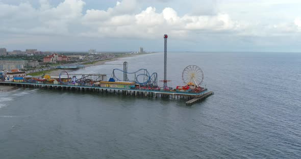 Aerial view of Pier off the coastal area of Galveston Island Texas alt