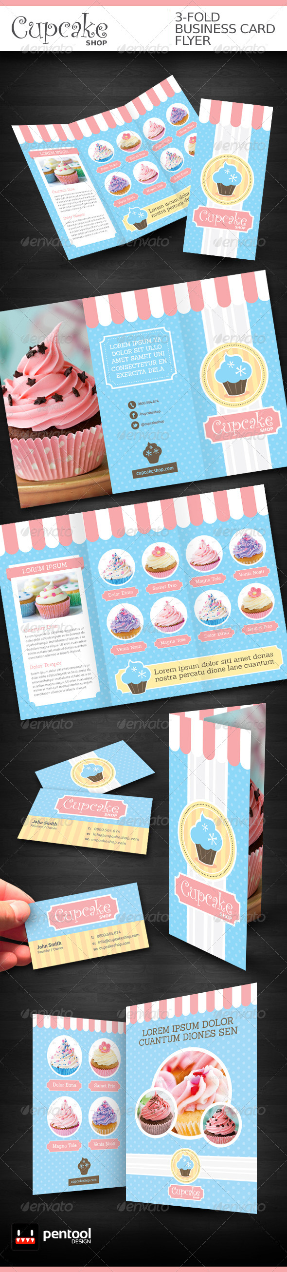 Cupcake Shop 3-Fold/Business Card/Flyer - Stationery Print Templates