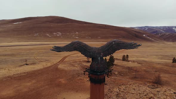 Aerial Shot of a Bronze Monument Eagle