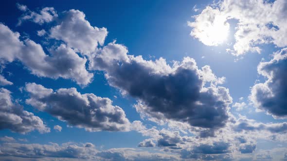 Time Lapse Layered Clouds Move in Blue Sky Under Bright Sun Cloudscape alt