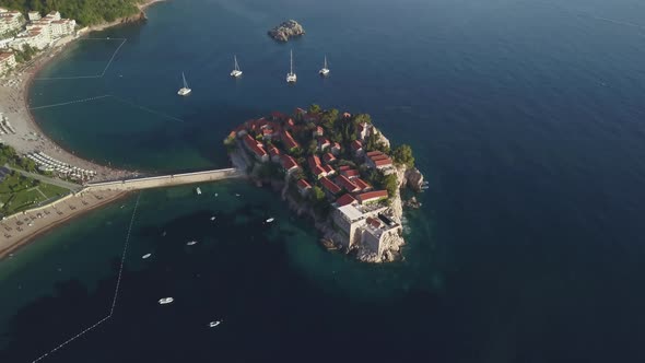 Aerial Footage of Sveti Stefan Island in Budva