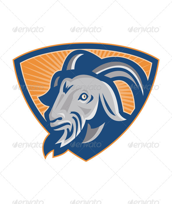 Ram Mountain Goat Head Shield Retro - Animals Characters