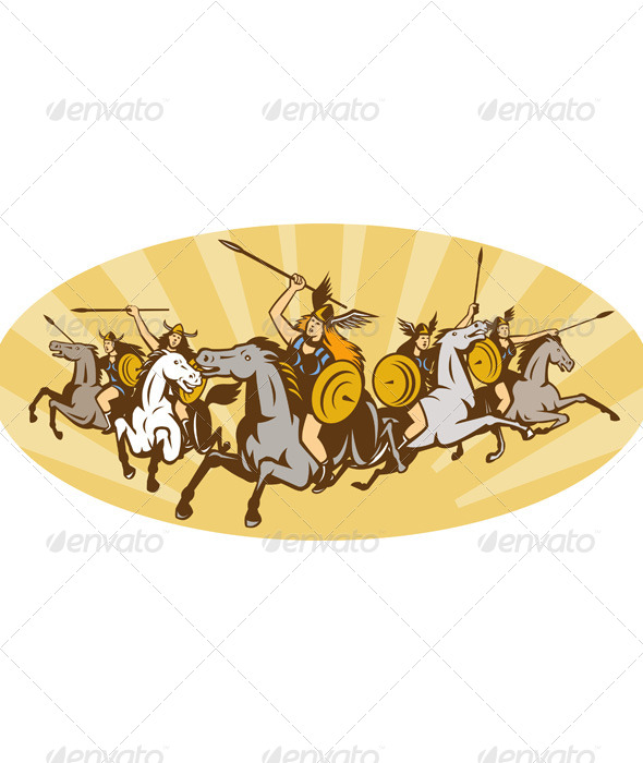 Valkyrie Riding Horse Retro - People Characters