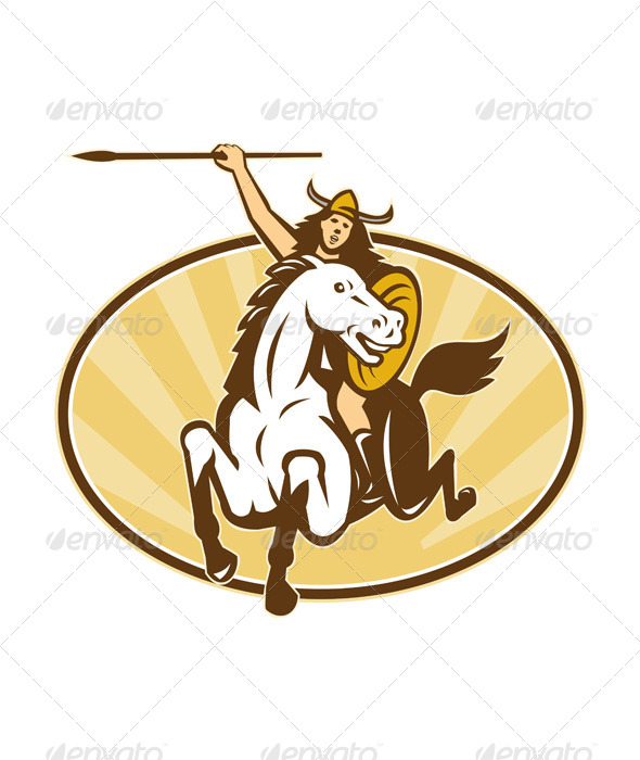 Valkyrie Riding Horse Retro - People Characters