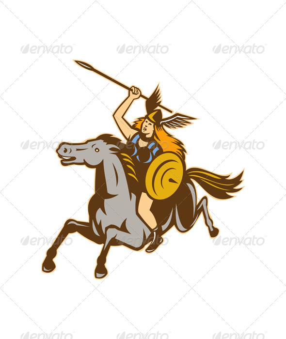 Valkyrie Riding Horse Retro - People Characters
