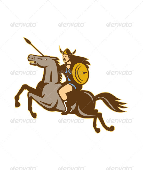 Valkyrie Riding Horse Retro - People Characters