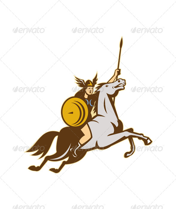 Valkyrie Riding Horse Retro - People Characters