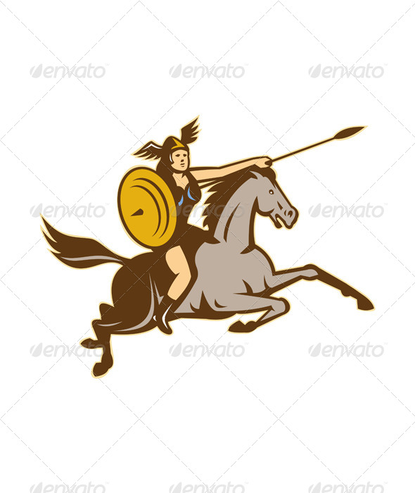 Valkyrie Riding Horse Retro - People Characters