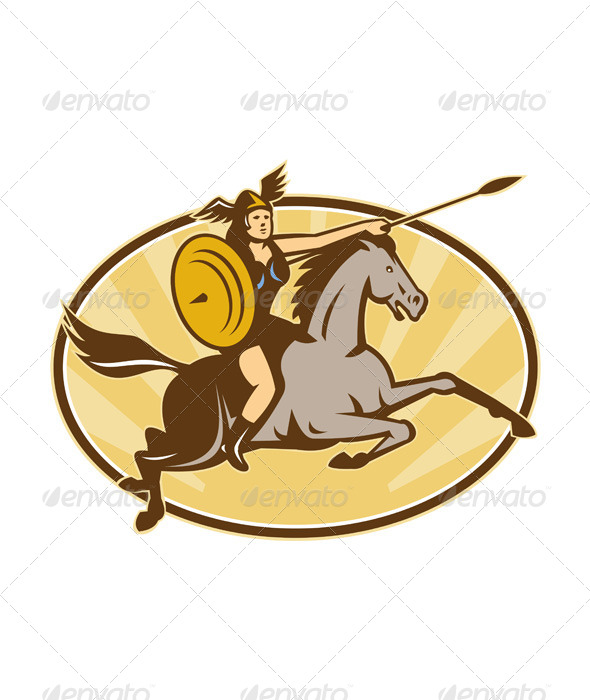 Valkyrie Riding Horse Retro - People Characters