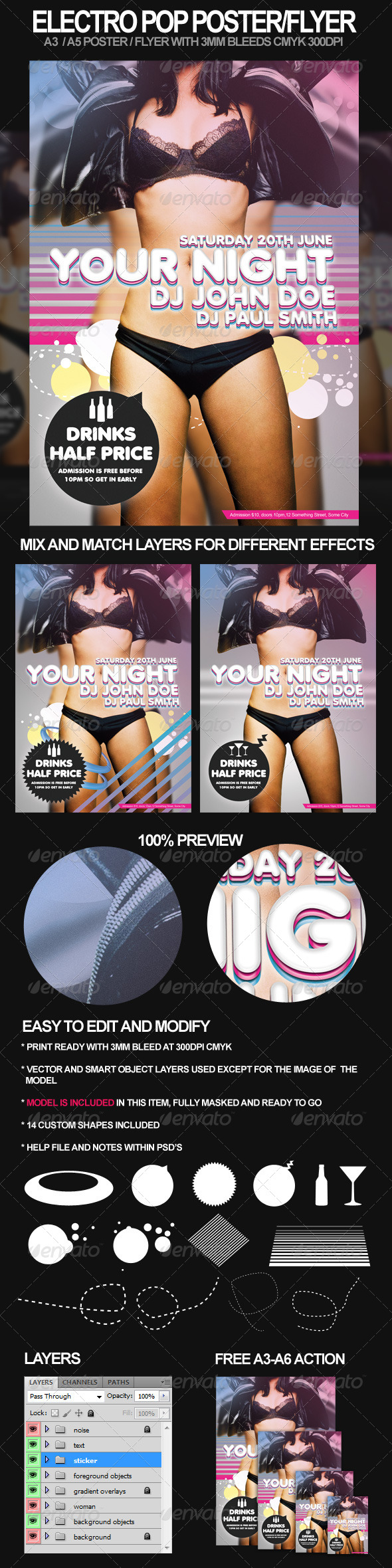 Electro Pop A3 Poster and A5 Flyer - Clubs & Parties Events