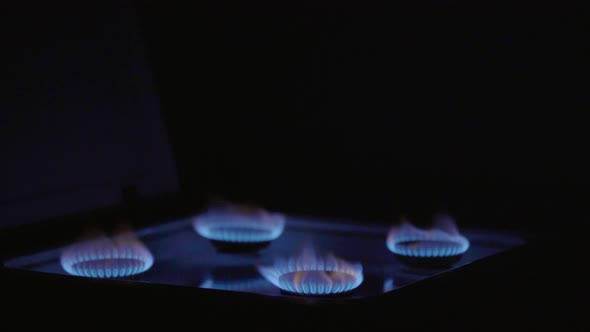 Close-up of a Fire in a Gas Stoker on a Gas Stove alt