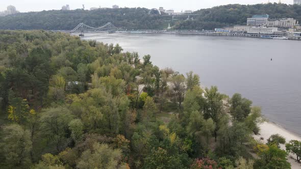 Dnipro River Near Kyiv City, Ukraine Aerial View. Dnieper, Kiev alt