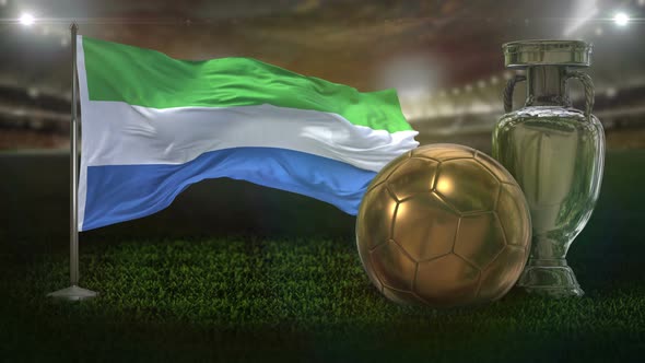 Sierra Leone Flag With Football And Cup Background Loop 4K alt