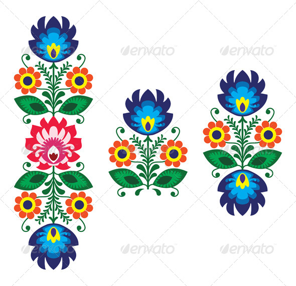 Polish Floral Folk Embroidery Pattern - Flourishes / Swirls Decorative