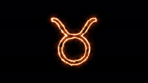 Zodiac signs Taurus on fire. Symbol animation burning in a flame on a black background. alt