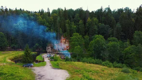 Anfabrika Rocks and Cellars, Ancient Sandstone Caves, Ancient Chambers in Ligatne, Latvia 4K Video alt