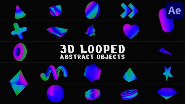 3D Looped Abstract Objects for After Effects Elements template preview