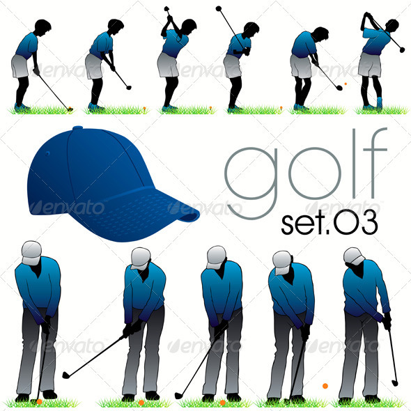 Golf Players Silhouettes Set In Phases